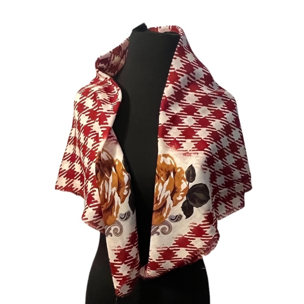 NWOT Vintage Ray Strauss Floral Redโ Houndstooth Square Scarf